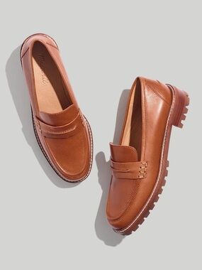 Madewell Corinne Lugsole Leather Penny Loafers in Dried Maple Brown Tan - 7.5